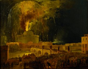 La Girandola: Tűzijáték a római Angyalvárban, 1830-as évek.