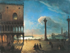 Piazzetta San Marco holdfényben, Velence, Ippolito Caffi (1809-1866), olaj, vászon, 52x70 cm alkotó: Ippolito Caffi