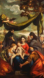 Madonna és gyermeke szentekkel Mária Magdolnával, Péterrel, Klárával és Ferenccel, valamint az apátnő portréja