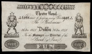 Pantomim reklámja a dublini Theatre Royalban, Bank of Ireland bankjegye alapján alkotó: Irish School