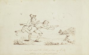Over Pop Went the Little Fellow with the Spring of a Grasshopper, könyvillusztráció: Két ír manót üldöz, 19. század (toll és tinta papíron) alkotó: Irish School