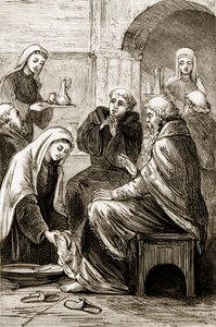 Szent Brigit egy püspököt szórakoztat a Trias Thaumaturga, avagy Írország három csodatevő szentje című filmből, Mary Cusack (1829-99) 1890-es évek körüli kiadásában