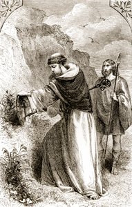 Szent Patrik, aki Connals pajzsát a kereszttel jelöli, a Trias Thuamaturga vagy Írország három csodatevő szentje című művéből, Mary Cusack (1829-99) az 1890-es évek körül megjelent alkotó: Irish School