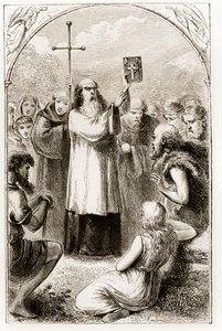 Szent Patrik, aki az 1890-es évek körül megjelent Mary Cusack (1829-99) The Trias Thaumaturga-ból vagy Írország három csodatevő szentjéből mutatja be az ír népnek a négy evangéliumot alkotó: Irish School