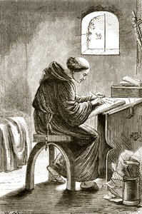 St. Vincent ír a ferinsi cellájában, a Trias Thaumaturga, avagy Írország három csodatevő szentje című művéből, Mary Cusack (1829-99) az 1890-es évek körül megjelent alkotó: Irish School