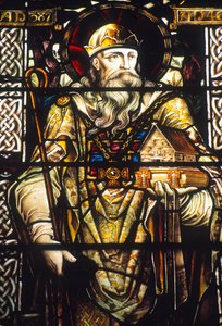 Szent Patrickot ábrázoló ólomüveg ablak alkotó: Irish School