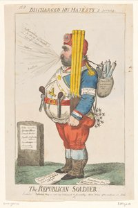 Spotprent, Charles James Fox, 1798 A köztársasági katona! (cím a tárgyon) alkotó: Isaac Cruikshank