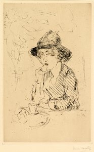 Dame aan ontbijttafel [Hölgy a reggelizőasztalnál] (rézkarc) alkotó: Isaac Israels
