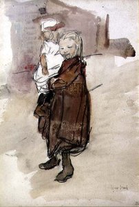 Lány és gyermek (akvarell, papír) alkotó: Isaac Israels
