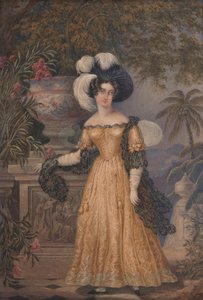 Lady Rowe, kis hosszában állva a teraszon, holdfényes jamaicai tájon túl