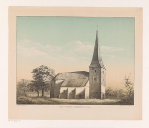 Kilátás az emmeni templomra Emmen-i templom, 1855-ben lebontották (cím a tárgyon) alkotó: Isaac Reijnders Sz.