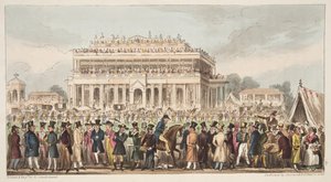 Doncaster versenypálya a Great St. Leger Race során, 1824, az angol kémből, pub. 1824 (kézzel színezett metszet) alkotó: Isaac Robert Cruikshank