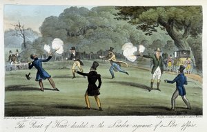 Párbaj egy pisztollyal szívügyből - Charles Molloy Westmacott „” The english spy” című művében, ill. írta: Robert Cruikshank, London alkotó: Isaac Robert Cruikshank