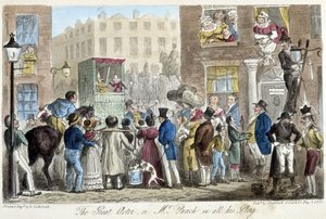 Guignol London utcáin - C. Molloy Westmacott „” Az angol kém” című művében, ill. írta: Robert Gruikshand, Sherwood, London alkotó: Isaac Robert Cruikshank