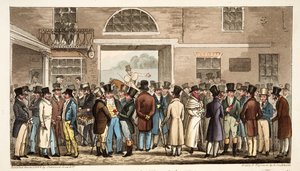 Hétfő a Great St Leger, avagy a Tattersallsban fizető és fogadó gyep hősei után, az angol kém kocsmából. 1824 (kézzel színezett metszet) alkotó: Isaac Robert Cruikshank