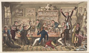 Oxford Transports vagy University Exiles, The English Spy, London, 1824 (kézzel színezett metszet) alkotó: Isaac Robert Cruikshank