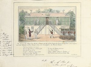 John Morgan letartóztatása, Szingapúr, Merchant, Szingapúr, 1824. október, John Crawford Esq. rezidens, korábban a vállalati szolgálat orvosa, kései bírósági nagykövet, Bangkok, Sziam és Umrapoorah, Burmai Birodalom, 1827. május alkotó: Isaac Robert Cruikshank