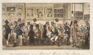 A Daffy Club, avagy egy zenei összeállítás a The English Spy pubból. 1824 (kézzel színezett metszet) alkotó: Isaac Robert Cruikshank