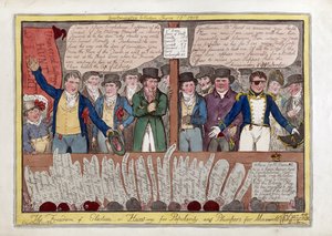 A választás szabadsága vagy vadászat a népszerűségre és a duzzadók Maxwell számára, pub. G. Humphrey, 1818 (kézzel színezett metszet) alkotó: Isaac Robert Cruikshank