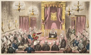 The House of Lords in High Debate, The English Spy, pub. 1824 (kézzel színezett metszet) alkotó: Isaac Robert Cruikshank