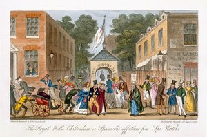 A Royal Wells, Cheltenham vagy Spa Waters görcsös vonzalma, Charles Molloy Westmacott (1788-1868) „The English Spy” című könyvéből, Londonban, 1825 alkotó: Isaac Robert Cruikshank
