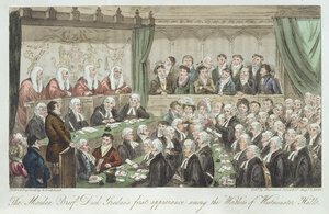 A leánykori tájékoztató, Dick Gradus első megjelenése a Westminster Hall méltói között, 1824-ben jelent meg. alkotó: Isaac Robert Cruikshank