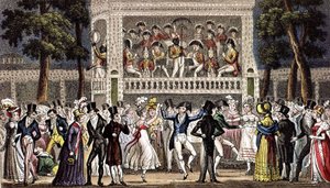 Bál a londoni Vauxhall kertben c. 1830, metszet alkotó: Isaac Robert & George (1792 1878) Cruikshank