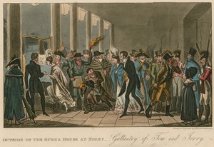 Az Operaház előtt; Tom és Jerry gáláns viselkedése alkotó: Isaac, Robert and George Cruikshank