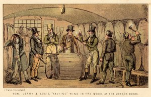 Tom, Jerry és Logic bort kóstolnak az erdőben, a London Docksban alkotó: Isaac, Robert and George Cruikshank