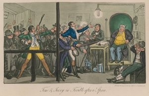 Tom és Jerry bajban vannak egy mulatság után alkotó: Isaac, Robert and George Cruikshank