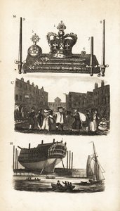 Ékszeriroda a Tower of Londonban, Rongyvásár, Régi ruhák és Hajóépítés alkotó: Isaac Taylor
