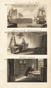 Kereskedelem a Regency England-ben: Grönland hajó Hullba, széles ruhák gyártása és óragyártó alkotó: Isaac Taylor
