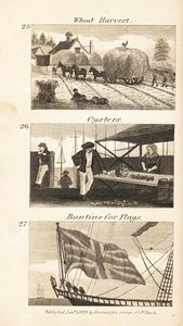 Kereskedelem a Regency Englandben: búza aratás, osztriga és buntine zászlókért alkotó: Isaac Taylor
