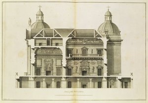 Houghton Hall: a Hall és a Szalon keresztmetszete, Pierre Fourdrinier metszet, 1735 (lásd még: 64903 és 64904) alkotó: Isaac Ware