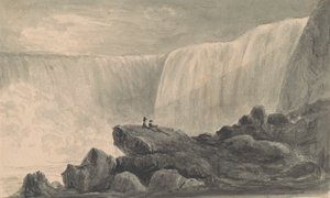 Kilátás a Niagara-vízesésre, két alak ül a Rock Center előterében alkotó: Isaac Weld