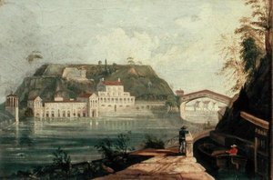 Fairmount vízmű, W. H. Bartlett 1835 körüli metszete után (olaj, vászon) alkotó: Isaac Williams