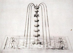 Szökőkút terv a "The Gardens of Wilton" című műből, 1645 körül (metszet)