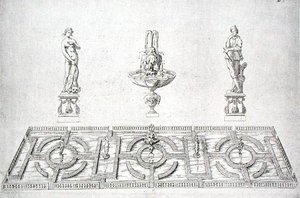 Kerttervezés a "The Gardens of Wilton"-ból 1645 körül (metszet)