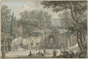 Kilátás a Villa d’Este kertjére Tivoliban, 1725 körül
