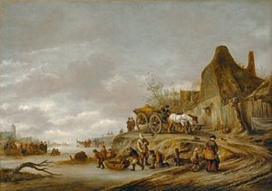 Csatorna gele szekérrel megy lefelé a pályán ... alkotó: Isaack Jansz van Ostade