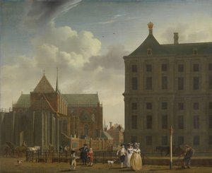 A Nieuwe Kerk és a Városháza a gáton Amszterdamban, 1780-90 körül