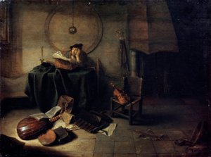„Melankólia II. Tudós műtermében”, 17. századi holland festmény alkotó: Isaak de Jouderville