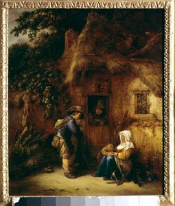 Beszélgetés egy parasztház előtt. Isaac Van Ostade (1621-1649) festménye