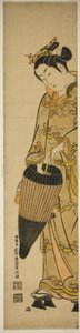 Fiatal nő esernyővel alkotó: Ishikawa Toyonobu