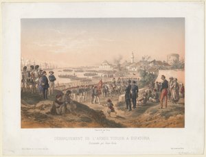 A török hadsereg partraszállása Jevpatoriánál Omer pasa parancsnoksága alatt, 1855 alkotó: Isidore Laurent Deroy