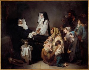 A szeretet testvérének halála Szegény családok gyűlnek össze az apáca holtteste közelében. Isidore Alexandre Augustin Pils (1813-1875) festménye 1850 V. 2,43x3,08 m Párizs, Muse d