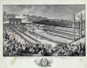 Francia forradalom: a francia minisztériumok általános szövetségének a párizsi Champs de Mars-i ünnepség képe 1791.07.14-én. Illusztráció: Isidore Helman (1743-1809) 18. századi Párizs, Musee Carnavalet alkotó: Isidore Stanislas Helman