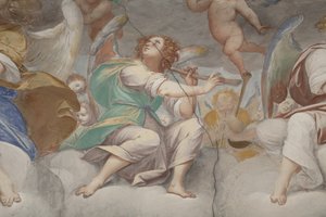 Angyalok, zenész angyalok és puttók, a Paradicsom részlete az örökkévaló Atyával, 1623-34 körül (3496185 részlet)