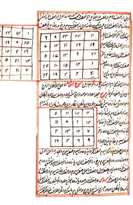 Az 1538-as kiadású „Ajā’ib al-makhlūqāt wa-gharā’ib al-mawjūdāt” (A teremtett dolgok csodái és a létező dolgok csodálatos aspektusai) matematikai diagramjait ábrázoló illusztráció alkotó: Islamic School