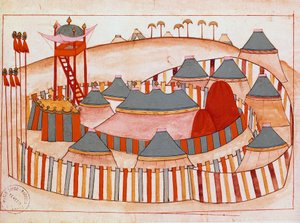 A törökök katonai tábora Gouache az iszlám iskola papírján (Ms 1671) 16. századi Velencei Múzeum Correr alkotó: Islamic School
